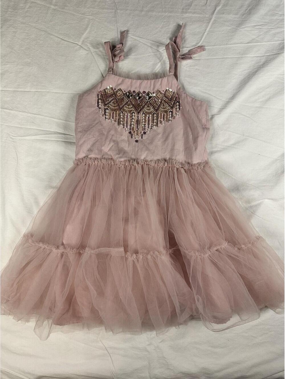 👑🌸 Easter Twirl Dusty Rose Beaded Tulle Party Dress 4 🌸👑